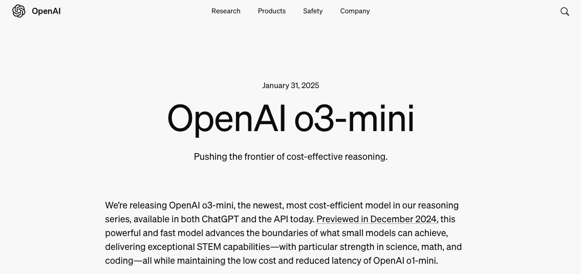 OpenAI上架推理模型o3-mini 首次向免費用戶開放推理功能