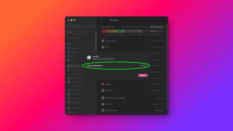 macOS 15.4 Beta 2 隱藏 Apple 智能存儲信息，蘋果稱最多占用 7GB