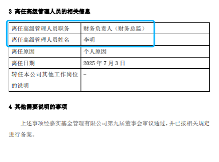 嘉實(shí)基金高管變動(dòng)：總經(jīng)理經(jīng)雷兼任財(cái)務(wù)負(fù)責(zé)人?李明因個(gè)人原因離任