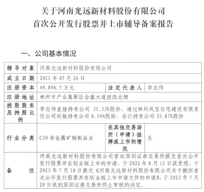 光遠(yuǎn)新材重啟IPO！已接受國泰海通輔導(dǎo)